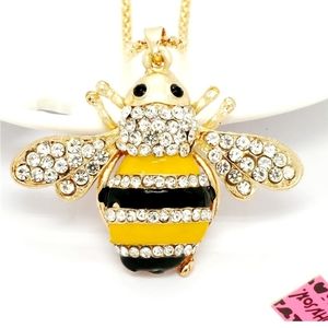 Gold plated crystal yellow black bumblebee pendant necklace